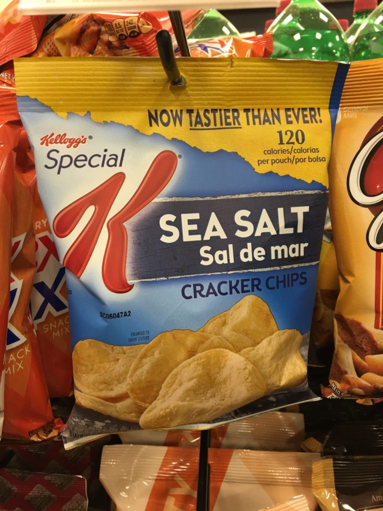 Kellogg Special K Sea Salt Cracker Chips are labeled "Now tastier than ever!" which, honestly, makes me suspicious. 