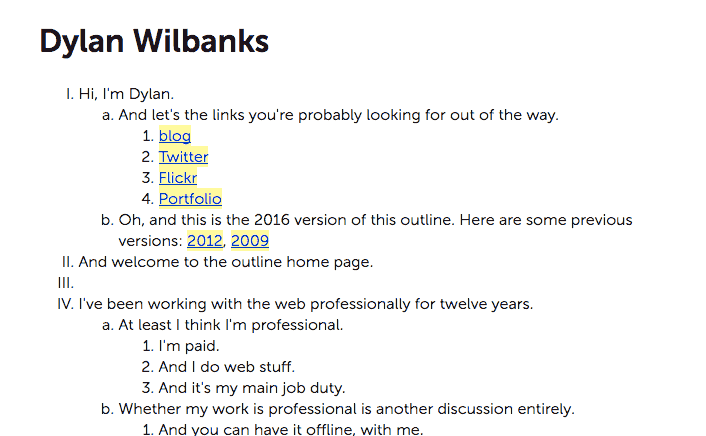 A screenshot of the website of Dylan Wilbanks