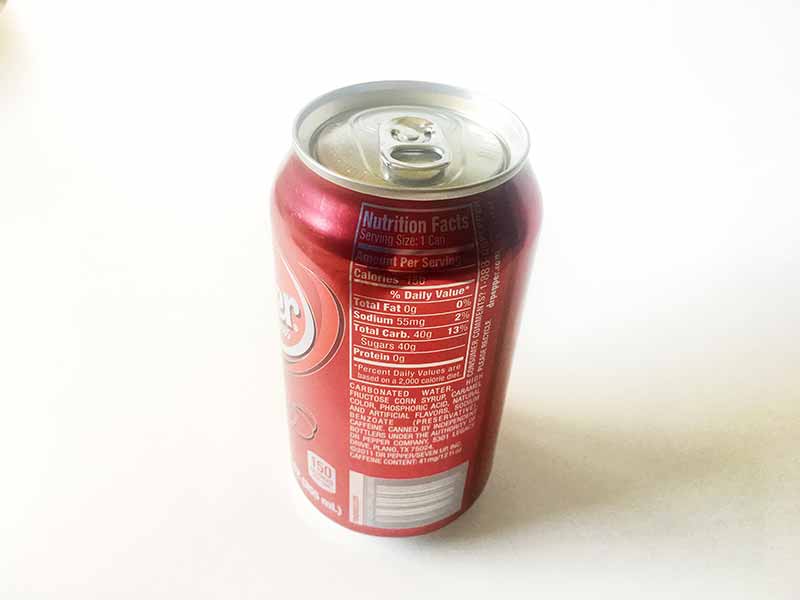 Dr. Pepper’s nutrition facts label